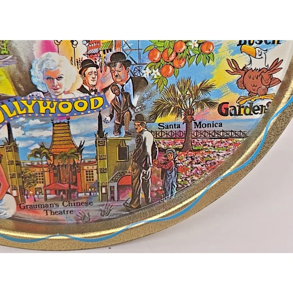 1960's Los Angeles Hollywood Gold Metal Souvenir Tray USA‎ 11